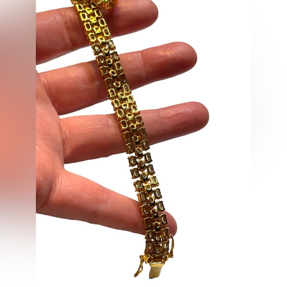 DBJ Dee Berkeley 925 Gold-plated Bracelet with Three Rows of Green Peridot Gem - Picture 3 of 9